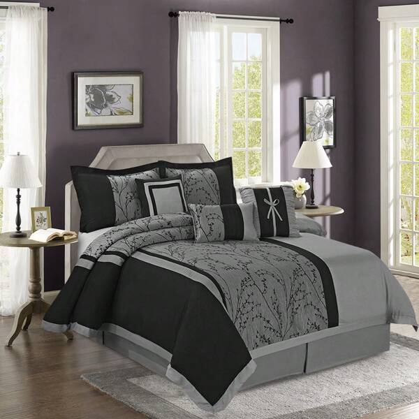 7 Piece Jacquard Patchwork Comforter Set, Floral Pattern - Breathable Bedding Set Queen/King