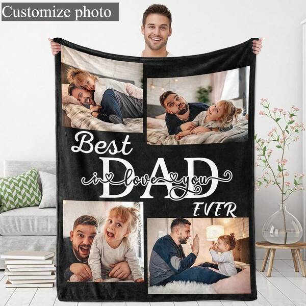 1pc Personalized Dad Gifts For Father's Day, Custom Photo Blanket For Dad, Unique Birthday Gift For Husband, Men