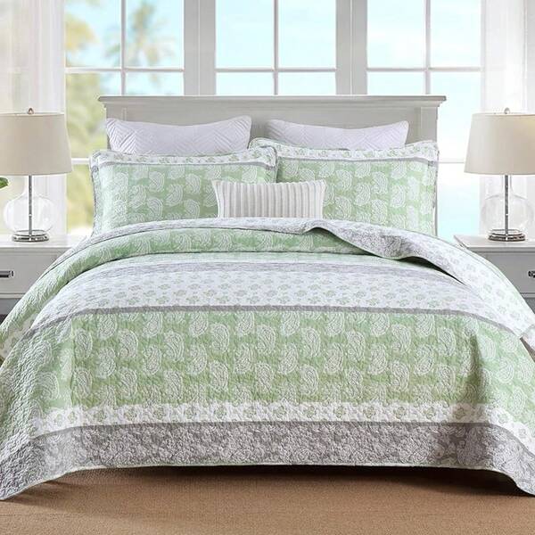 Green Comforter Set, Cotton Quilt, Striped Pattern Bedspread, Lightweight Reversible Coverlet All Season, Premium Comfort Bedding