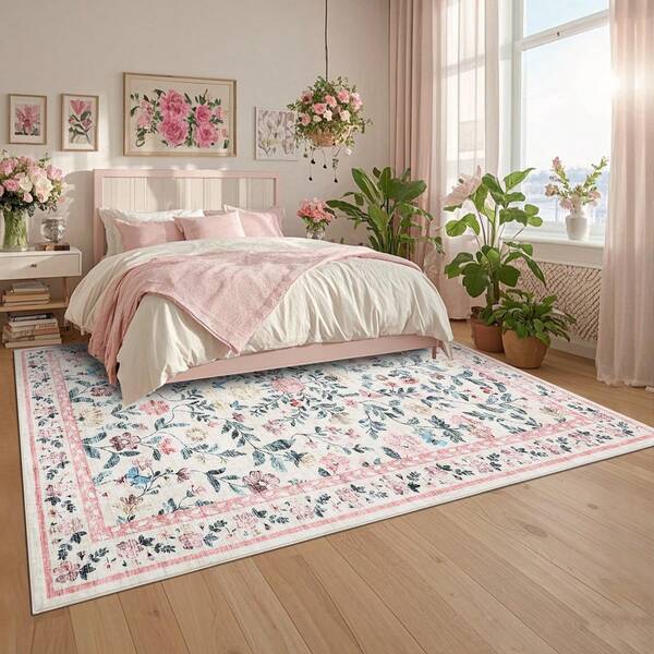 1PCS Room Decor Floral Modern Washable Low Pile Area Rug For Living Room Bedroom Contemporary Non Slip Large Rug Low Pile Stain Resistant Carpet For Classroom Dining Room Runner For Hallway Kitchen Enterway