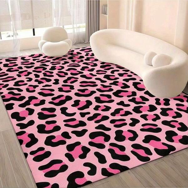 Pink Leopard Print Flannel Carpet Soft Plush Non Slip Floor Mat Suitable For Living Room Bedroom Adds Aesthetic And Cozy Vibe To Any Home Space