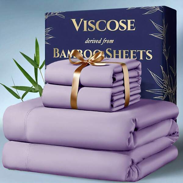 Sheet&Joy 4pcs Bamboo Cooling Bedding - Extra Deep Pocket Breathable And Cooling 200gsm- Suitable For Hot Sleepers And Sweats, Pillowcases, Flat Sheet And Fitted Sheet - A Perfect Gift For Family, Queen And King Sizes