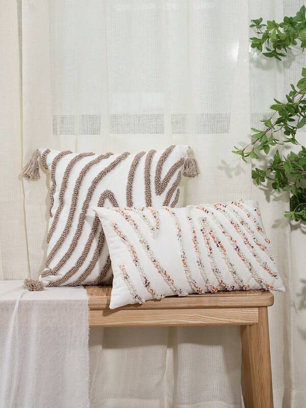 1/2Pcs Textured Stripe Pillow Covers, Taupe Decorative Cushion Covers 18x18in + 12x20in For Sofa Couch Bed Reading Nook Living Room, Hidden Zipper, Cover Only
